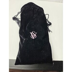Victorias Secret Womens Black Velvet Pink Monogram Slippers with Dust Bag Size M
